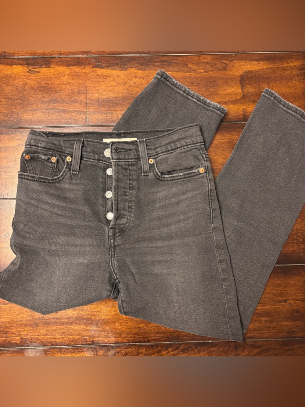 Levi's Wedgie Straight High-Rise Button-Fly Jeans in Washed Black